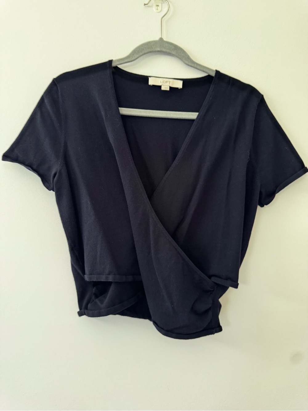 LOFT Navy Blue Cropped Wrap Tee